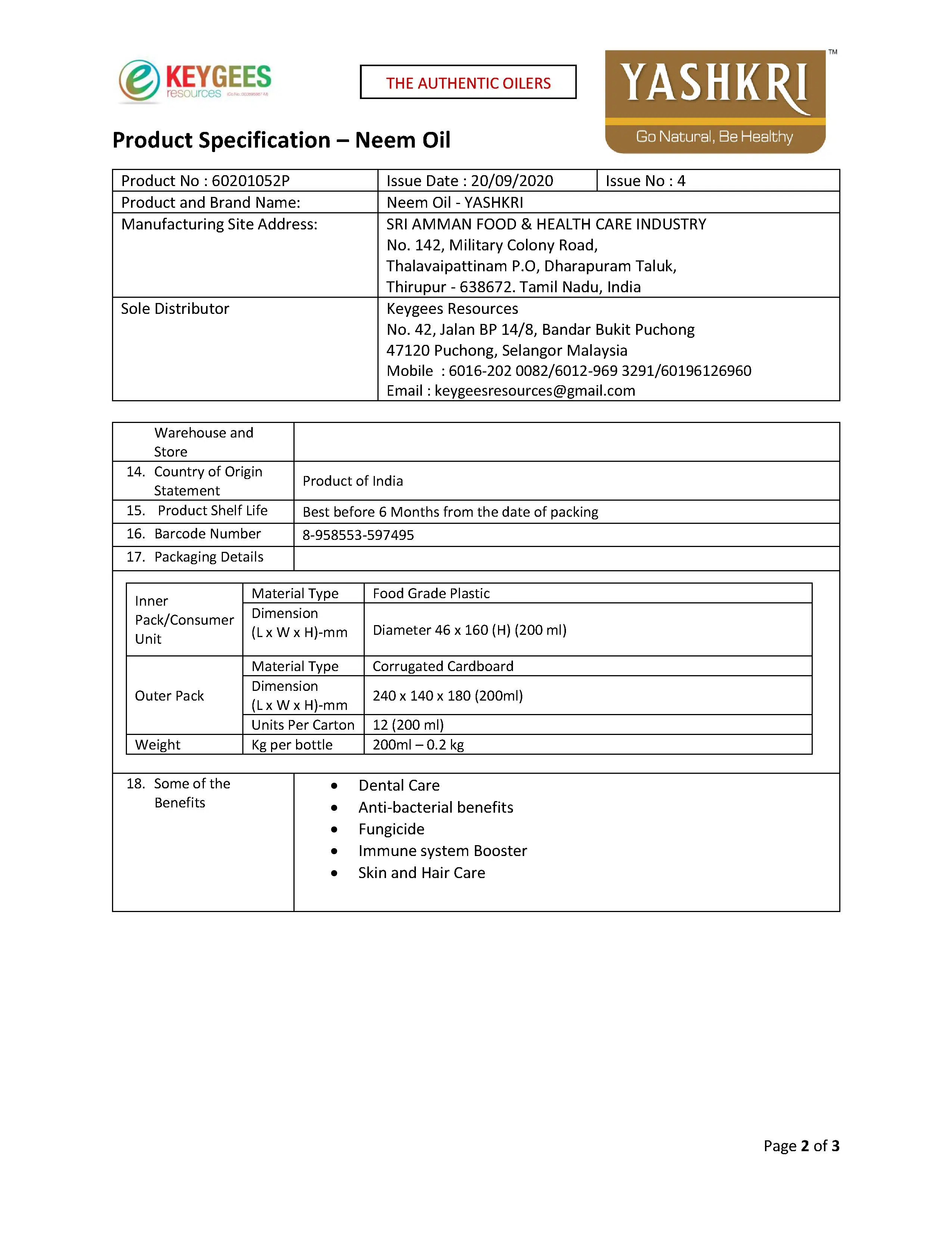 Yashkri - Virgin Neem Oil (200ml) - Image 3