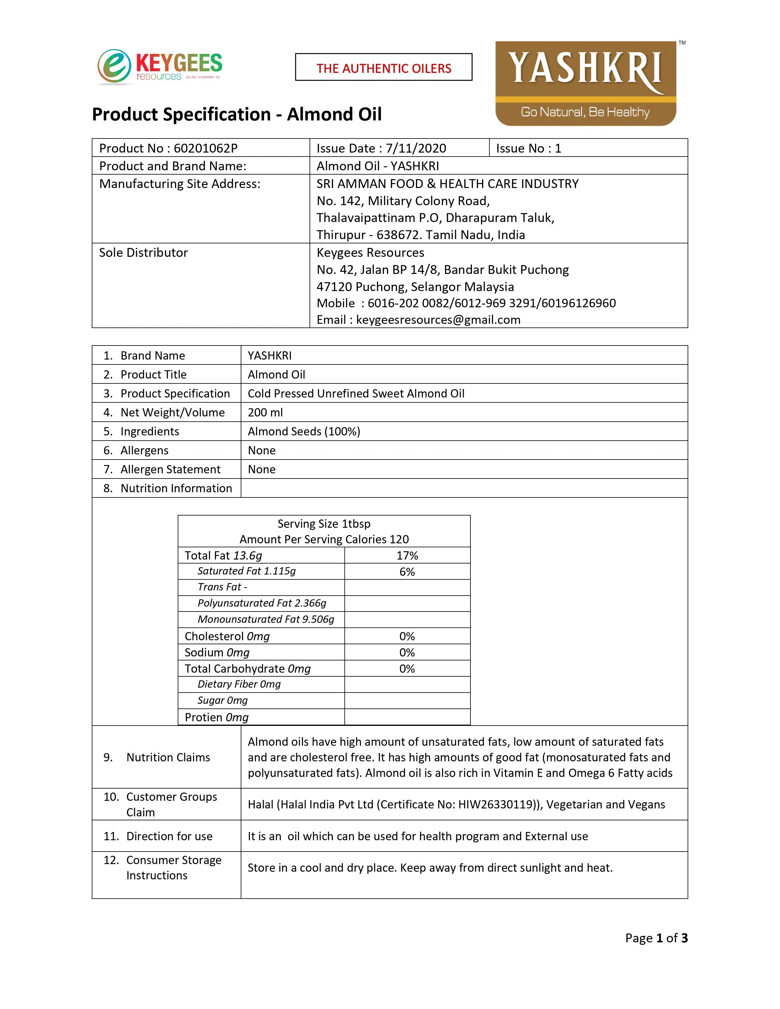 Yashkri - Pure Sweet Almond Oil (200ml) - Image 3