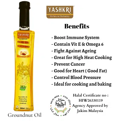 Yashkri - Virgin Groundnut Oil (500ml Glass Bottle) - Image 2