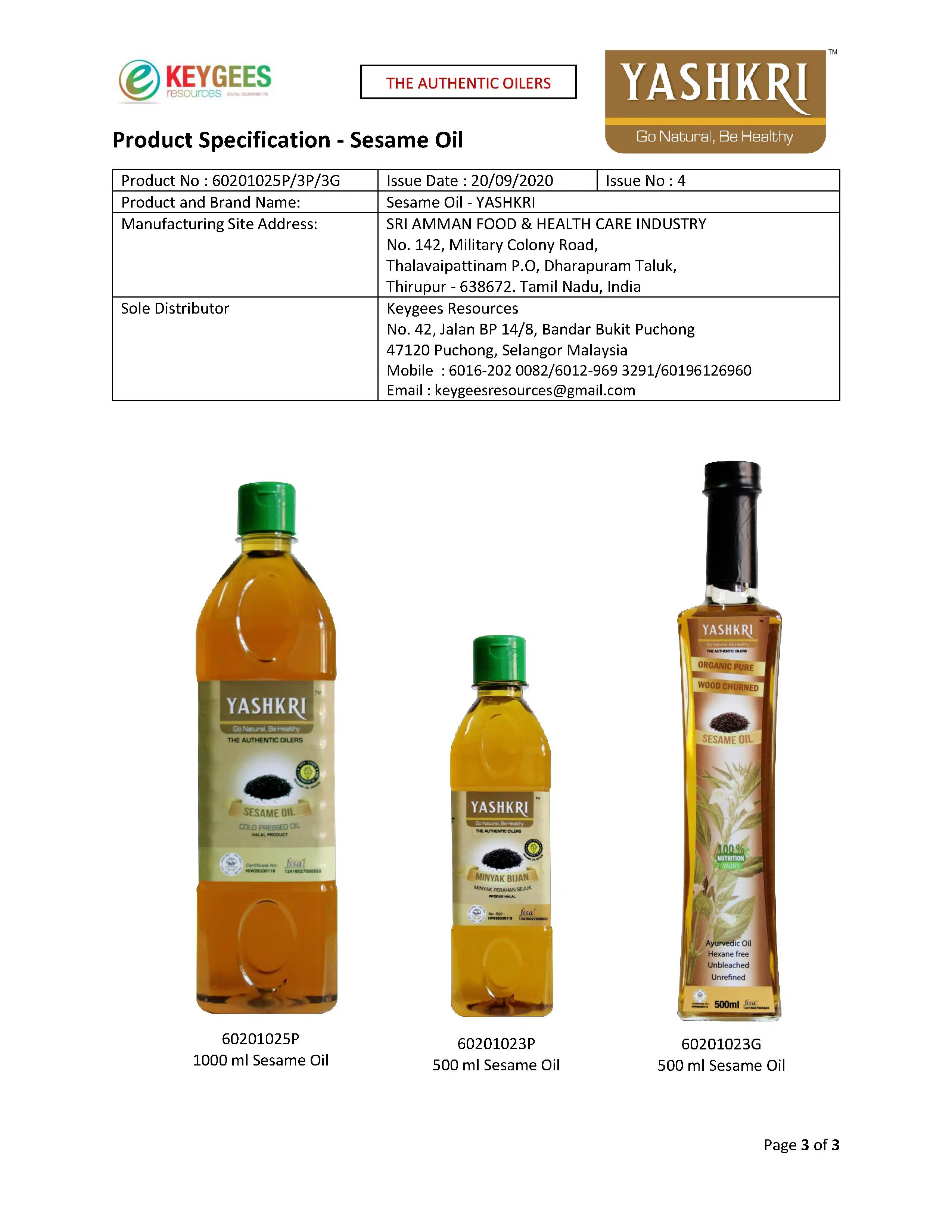 Yashkri - Virgin Gingelly / Sesame Oil (500ml Glass Bottle) - Image 6