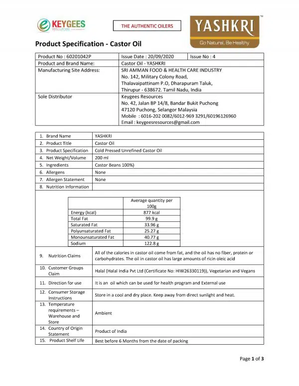Yashkri - Virgin Castor Oil (100ml) - Image 2