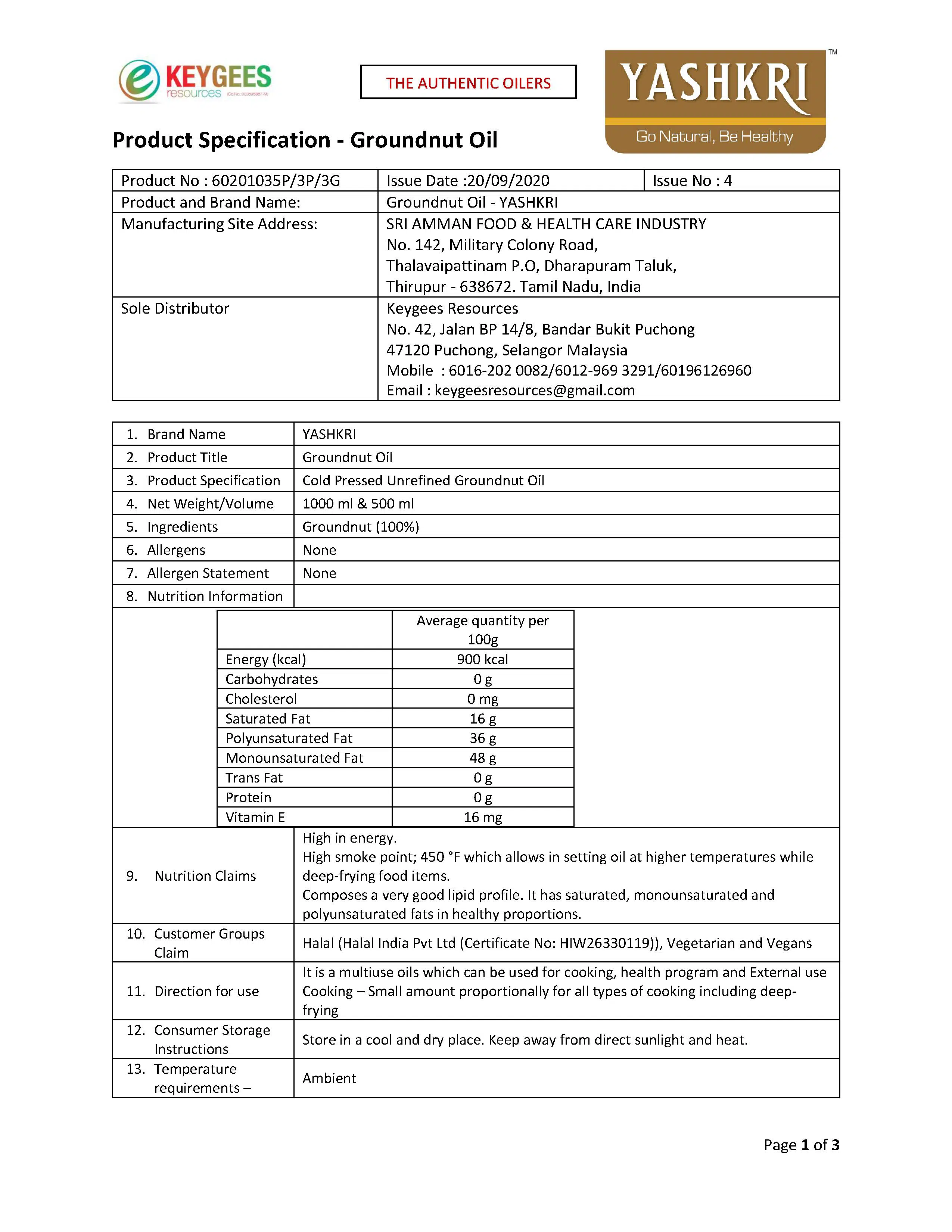 Yashkri - Virgin Groundnut Oil (500ml Glass Bottle) - Image 4